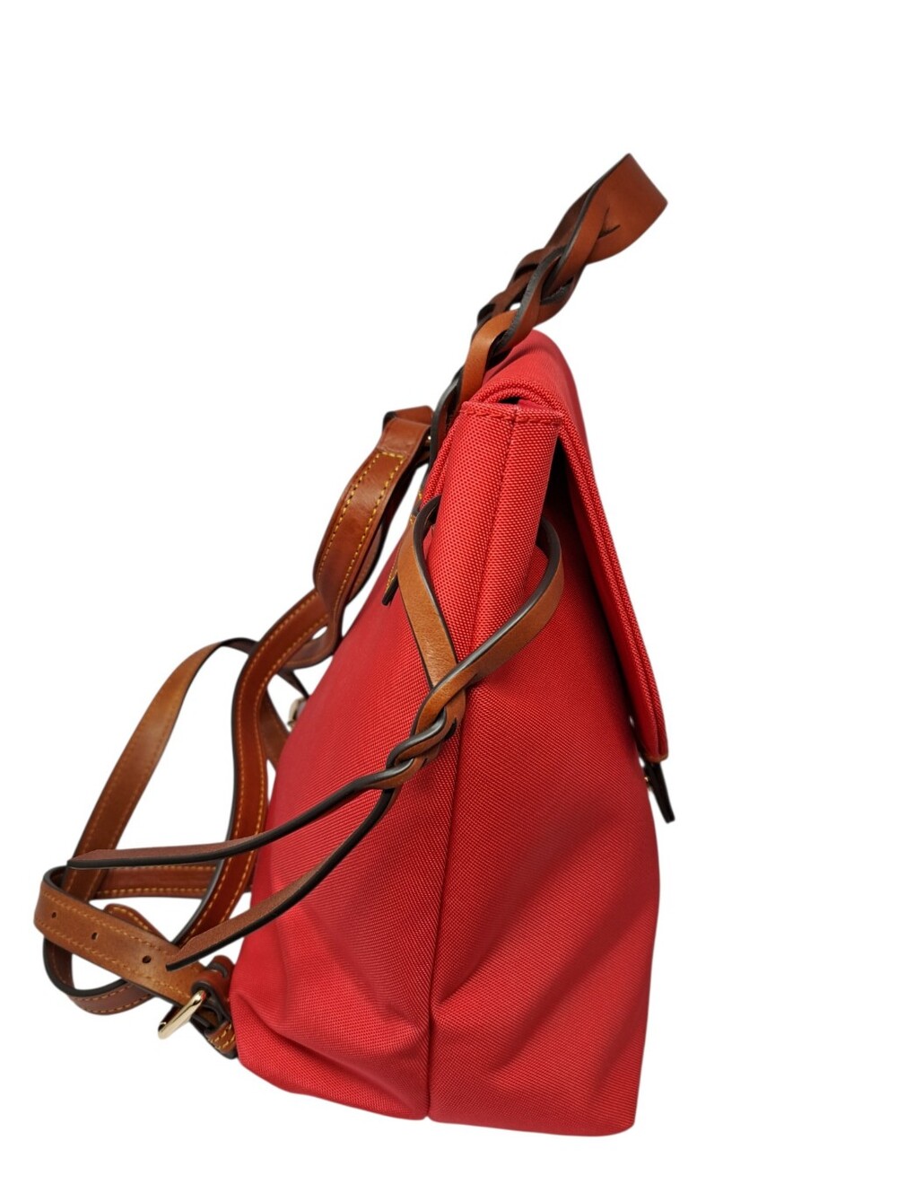 Dooney & Bourke Red Nylon and Tan Leather Flap Backpack Bag - Picture 2 of 9